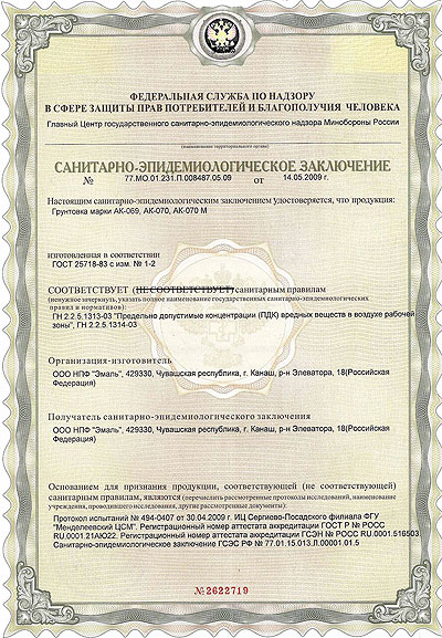 Сертификат грунтовка АК-069 АК-070