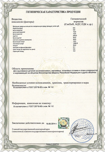 Сертификат грунтовка АК-069 АК-070