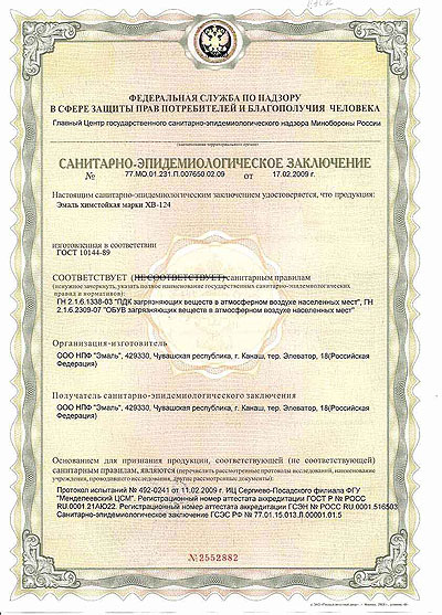 ХВ 124 сертификат