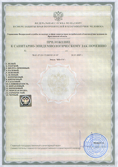 Сертификат на термостойкую эмаль КО-174