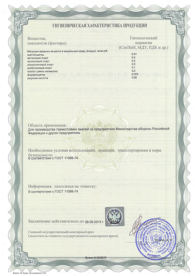 Сертификат на Лак КО-815